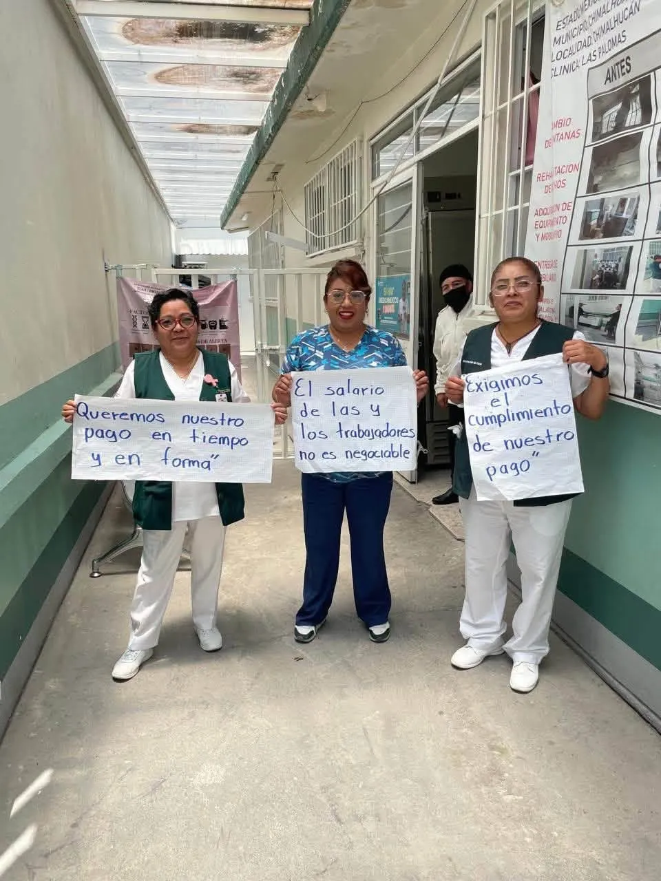 Falta de salarios lleva a trabajadores de salud a cerrar vialidades en Edomex
